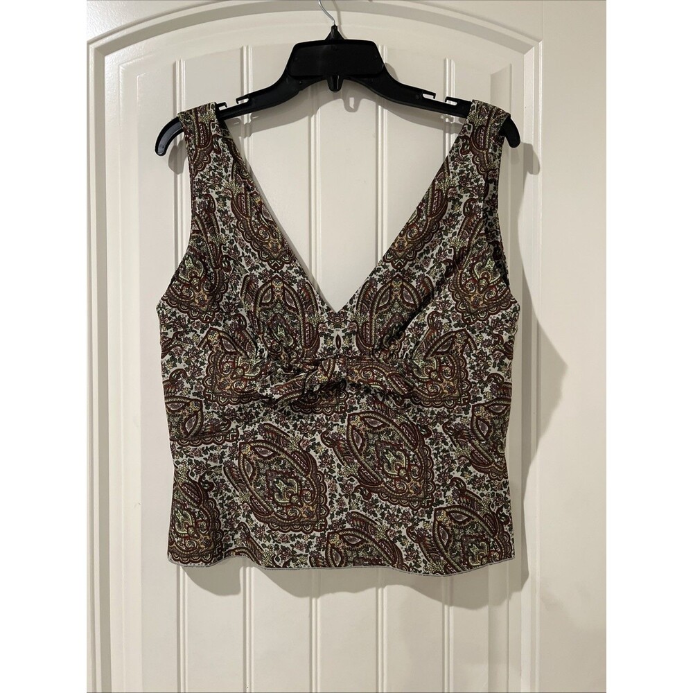 Nine West Women’s Paisley Top Size 10 NWT Sleeveless V-Neck Tie Front Blouse